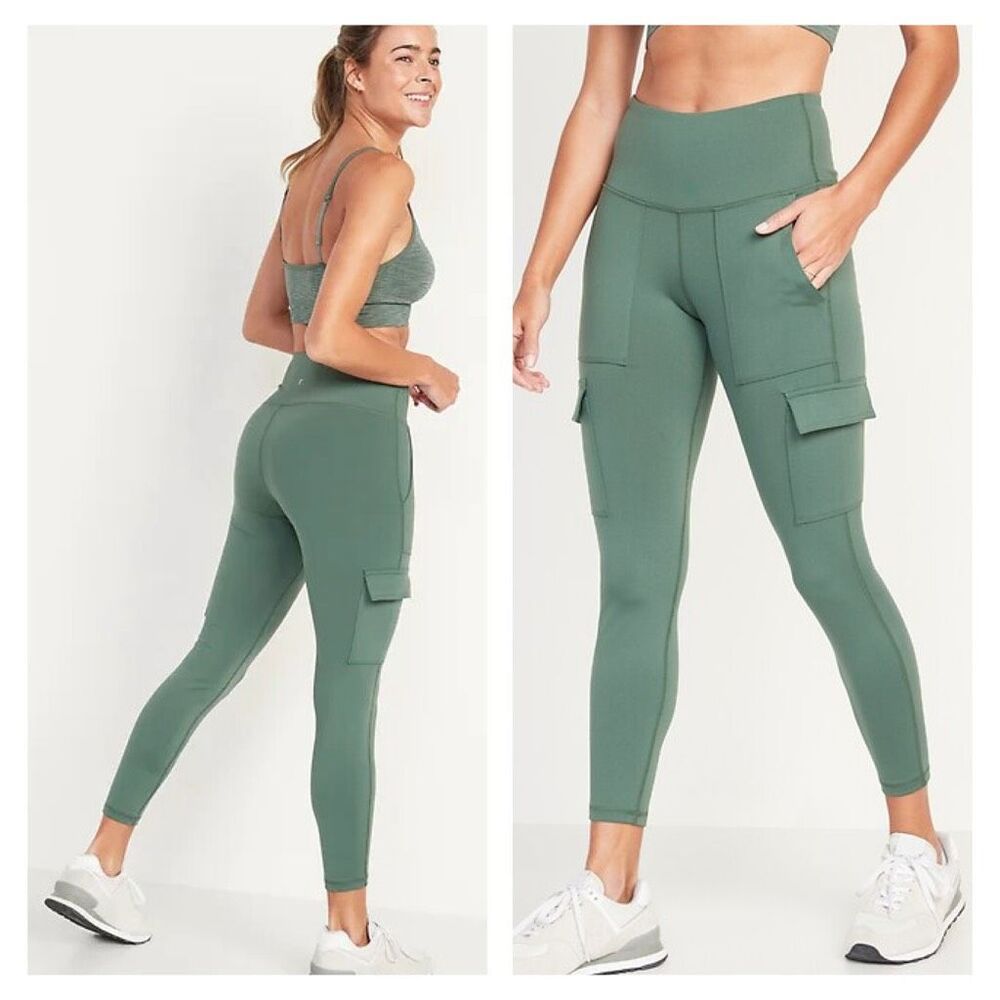 Old Navy Women’s Hi Rise PowerPress Cargo 7/8 Leggings Size M Forest Shade Green